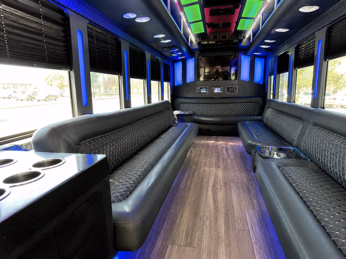 vacaville 15 passenger party bus inside
